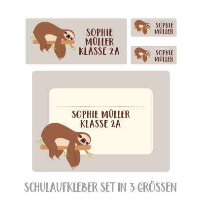 Schulaufkleber Set fr Schule Faultier