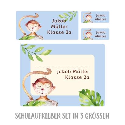 Namensaufkleber Set fr die Schule Affe