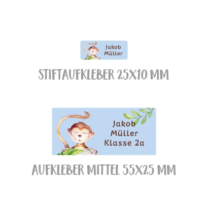 Namensaufkleber Set fr die Schule Affe