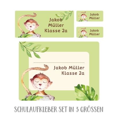 Namensaufkleber Set fr die Schule Affe