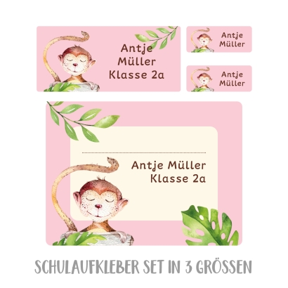 Namensaufkleber Set fr die Schule Affe