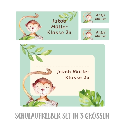 Namensaufkleber Set fr die Schule Affe