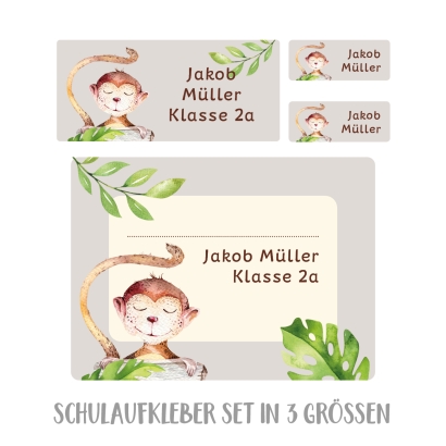 Namensaufkleber Set fr die Schule Affe
