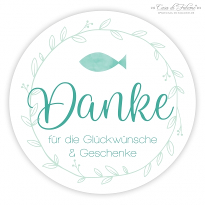 Dankeaufkleber zur Kommunion Fisch, Aquarell