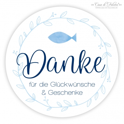 Dankeaufkleber zur Kommunion Fisch, Aquarell
