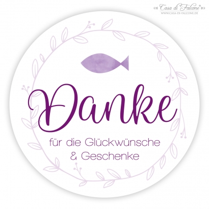 Dankeaufkleber zur Kommunion Fisch, Aquarell