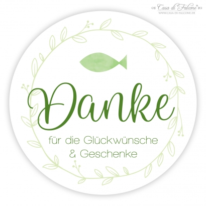 Dankeaufkleber zur Kommunion Fisch, Aquarell