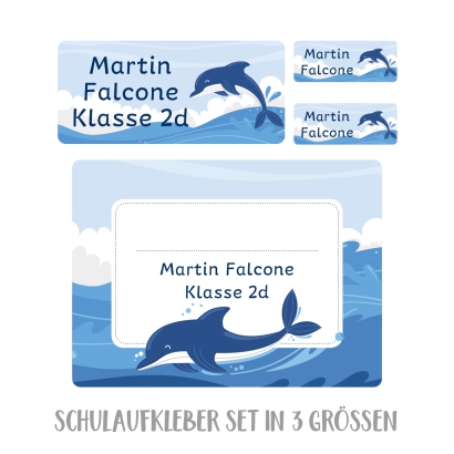 Schulaufkleber Set personalisiert Delfin