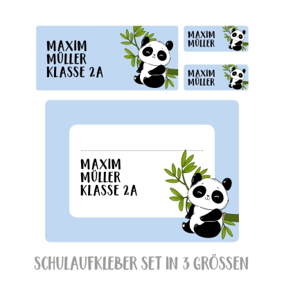 Namensaufkleber Set fr Schule Panda