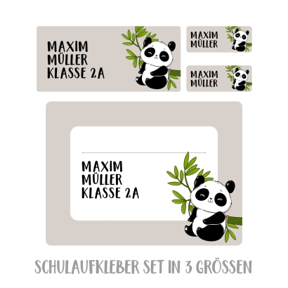 Namensaufkleber Set fr Schule Panda