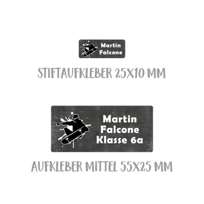 Namensaufkleber Set fr die Schule Skaterboy