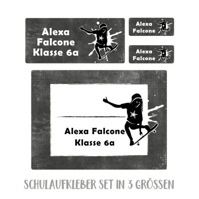 Namensaufkleber Set fr die Schule Skatergirl
