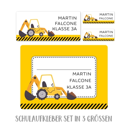 Namensaufkleber Set fr die Schule Bagger