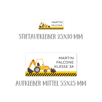 Namensaufkleber Set fr die Schule Bagger