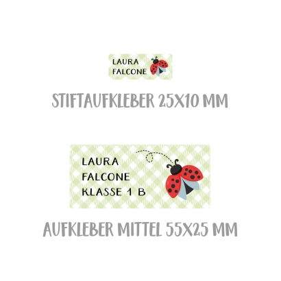Namensaufkleber Set fr die Schule Marienkfer