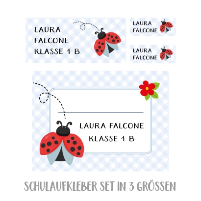 Namensaufkleber Set fr die Schule Marienkfer