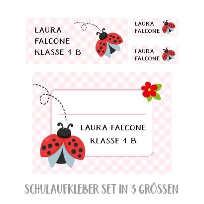 Namensaufkleber Set fr die Schule Marienkfer