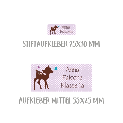 Namensaufkleber Set fr die Schule Reh