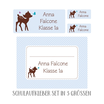 Namensaufkleber Set fr die Schule Reh