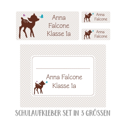 Namensaufkleber Set fr die Schule Reh
