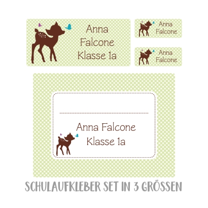 Namensaufkleber Set fr die Schule Reh