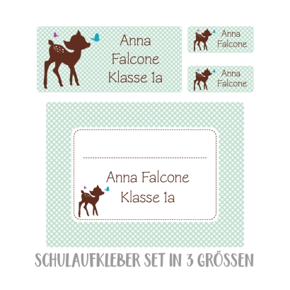 Namensaufkleber Set fr die Schule Reh