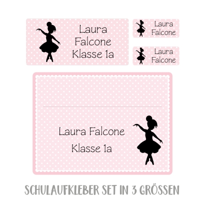 Namensaufkleber Set fr die Schule Ballerina