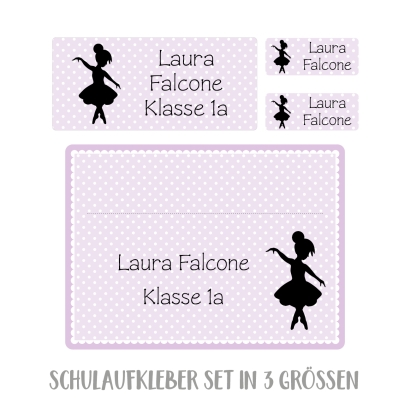 Namensaufkleber Set fr die Schule Ballerina