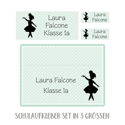 Namensaufkleber Set fr die Schule Ballerina