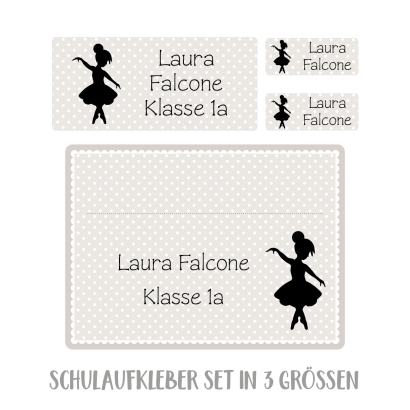 Namensaufkleber Set fr die Schule Ballerina