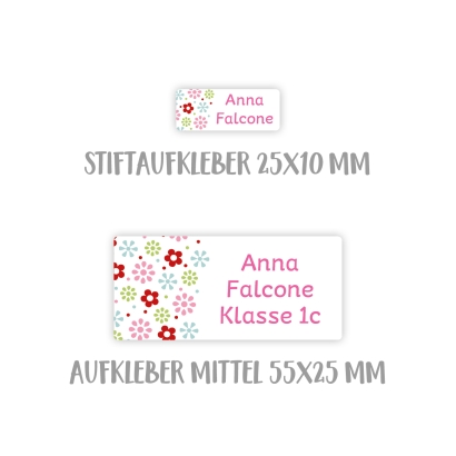 Namensaufkleber Set fr die Schule Blmchen