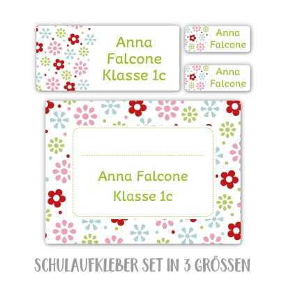 Namensaufkleber Set fr die Schule Blmchen