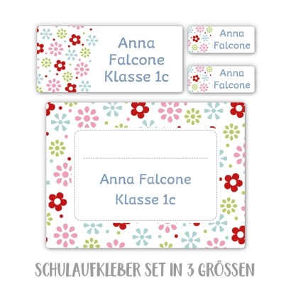 Namensaufkleber Set fr die Schule Blmchen