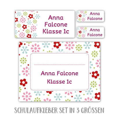 Namensaufkleber Set fr die Schule Blmchen