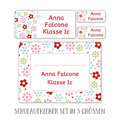 Namensaufkleber Set fr die Schule Blmchen