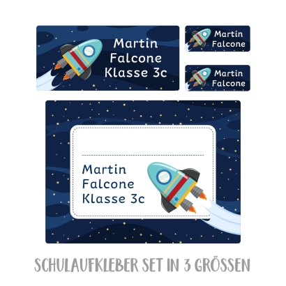 Namensaufkleber Set fr die Schule Rakete