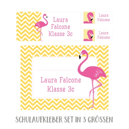 Namensaufkleber Set fr die Schule Flamingo