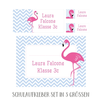 Namensaufkleber Set fr die Schule Flamingo