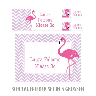 Namensaufkleber Set fr die Schule Flamingo