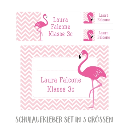 Namensaufkleber Set fr die Schule Flamingo