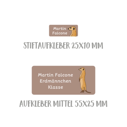 Namensaufkleber Set fr die Schule Erdmnnchen