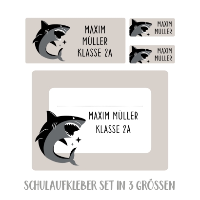 Namensaufkleber Set fr die Schule Hai