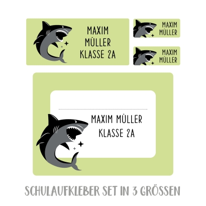 Namensaufkleber Set fr die Schule Hai