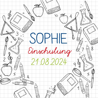 Banderole fr Getrnke Dosen zur Einschulung, kariertes Papier