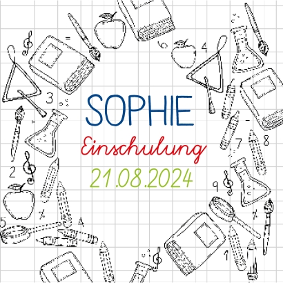 Banderole fr Getrnke Dosen zur Einschulung, kariertes Papier