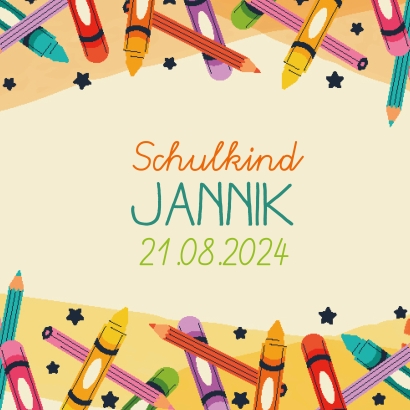 Banderole fr Getrnke Dosen zur Einschulung, Stifte