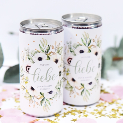 JGA I Hochzeit Banderole fr Prosecco Dosen Anemone