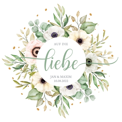 JGA I Hochzeit Banderole fr Prosecco Dosen Anemone