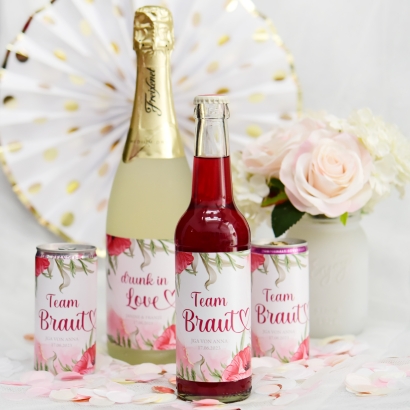 JGA I Hochzeit Banderole fr Prosecco Dosen Mohn