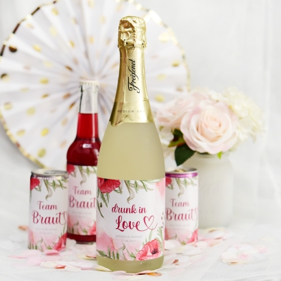 JGA I Hochzeit Banderole fr Prosecco Dosen Mohn